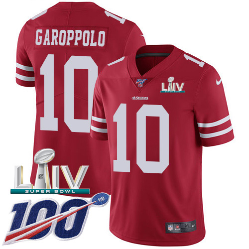 San Francisco 49ers Nike #10 Jimmy Garoppolo Red Super Bowl LIV 2020 Team Color Youth Stitched NFL 100th Season Vapor Limited Jersey->san francisco 49ers->NFL Jersey
